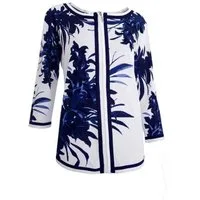 Passioni Cardigan Cardigan mit Reißverschluss in Weiß mit marineblauem Blumendruck