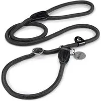 lionto Moxonleine mit Zugbegrenzung & Stopper 120 cm, Nylon, Lederimitat (1-tlg), Retrieverleine, sicher, stylisch & vegan