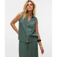 Vero Moda Blusentop VMMYMILO SL V-NECK SHIRT WVN GA mit Leinen