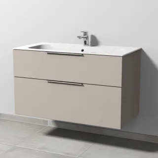 Sanipa 3way Keramik-Set Finion Keramik-Waschtisch und Unterbau mit 2 Auszügen, Kaschmir-Matt UP4011U