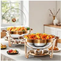Warmounts Speisenwärmer, (2-tlg), Chafing Dish Speisenwärmer Set, rund, Edelstahl, Buffet Warmhalte-Set