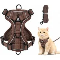 Ledander Katzen-Geschirr Verstellbares Katzengeschirr mit Leine, reflektierend und atmungsaktiv, Brustgeschirr für Katzen, Kätzchen, kleine Hunde und Welpen