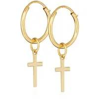 NKlaus Paar Creolen Paar 10 mm Gothic Creolen mit Kreuz 585 Gelb Gold 14 Karat Kreuz Ohrri