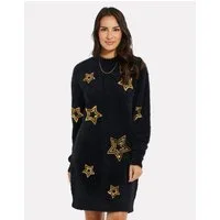 Threadbare Jerseykleid Stars Xmas mit glitzernden Pailletten