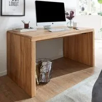 FINEBUY Schreibtisch SuVa2416_1 Massiv Holztisch Akazie Büro Arbeitszimmer Tisch (Bürotisch Home Office, PC-Tisch Rechteckig Modern), Akazie Massivholz 140x80x76 cm Computertisch