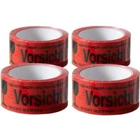 ARLI Klebeband 4x Klebeband " Vorsicht Glas " Packband rot Paketband (4er, 4-St., Set) PP 48 mm x 66 m Paket Band