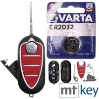 mt-key Auto Klapp Schlüssel Ersatz Gehäuse 3 Tasten + Rohling + VARTA CR2032 Knopfzelle, CR2032 (3 V), für ALFA ROMEO Mito 2008-2013 Funk Fernbedienung