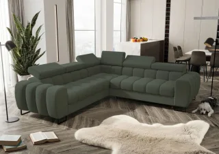 Ecksofa Schlafsofa BASTIEN in Stoff Gemma Grün Seite Universal