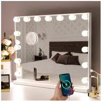 oyajia Schminkspiegel Bluetooth Hollywood Spiegel, Schminkspiegel mit Beleuchtung und USB (3-farbig einstellbares Licht mit Memory-Funktion, 1-St., Mit Musiklautsprecher, Touchscreen), Schminkspiegel mit 15/18 LED-Leuchten, stufenlos dimmbar