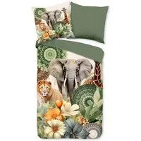 hip Wendebettwäsche Sagadar, Mako-Satin, Satin, 2 teilig, Satin, Baumwolle, Reißverschluss, Wende, Löwe, Elefant, Giraffe, grün