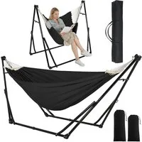 TLGREEN Hängematte mit Gestell,Premium Hängematten-Gestell-Set – 2-in-1, (Faltbar, Verstellbar, Stabiler Gartenhängematte, 231x89cm, Bis 200 kg, für Garten Balkon Camping Indoor, Tragetasche)