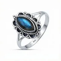mantraroma Silberring MALUHIA aus 925 Silber mit Labradorit (Ring mit Schmuckbeutel), Damenring aus 925er Silber