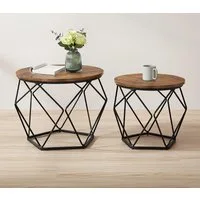 VASAGLE Couchtisch rund, Wohnzimmertisch, modern, Satztisch, Metall (2er Set, inkl. Zubehörpaket & Anleitung, Holz), Beistelltisch, abnehmbare Tischplatte, Ø50x40cm+Ø40x36cm