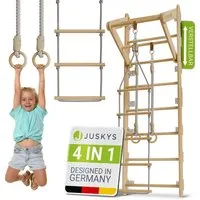 Juskys Sprossenwand, für Kinder, Kletterwand mit Strickseil, Turnringen und Klimmzugstange