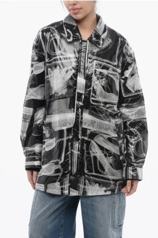 Bedruckte XRAY-gepolsterte Windjacke aus Nylon in Schwarz und Weiß