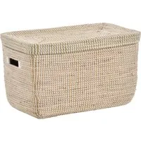 Krines Home Aufbewahrungskorb Handgearbeiteter Seegras Dekokorb mit Deckel Aufbewahrung Flechtkorb, Truhe Natur mit weißen Wicklungen Rund Box (Hell Natur, Truhe)