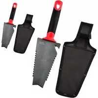 Root Slayer® Blumenkelle Radius Handschaufel, (Spar-Set, 2 St., V Klinge mit Zähnen zum Schneiden der Wurzeln), Pflanzkelle, Gartenschaufel multifunktional aus Kohlenstoffstahl