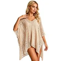 Mutig Strandkleid Damen Bikini Cover Up Strandkleid V-Ausschnitt Poncho gestrickt Kleid (Sommer Sexy Kleider mit Cutout Crochet,Strand Strandtunika, Boho-Stil Häkelkleid Strandurlaub Badeanzug Strandponcho Longbluse) Lockeres, bequemes Kleid ideal fü