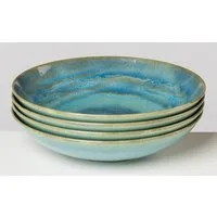 Gipfelstück Suppenteller Teller Set, Tiefer See, (4 St), Scandi-Style, glänzende Reaktivglasur, jedes Stück ein Unikat