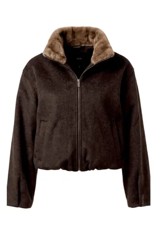 zero - Jacke mit Webpelzkragen braun - Gr. - 40