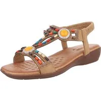 Ital-Design Bequeme Damen-Sandalen mit Perlenverzierungen Riemchensandalette (89368776) Keilabsatz/Wedge Keilsandaletten in Camel