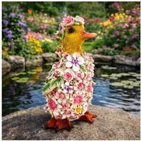 Online-Fuchs Gartenfigur für außen - süßes Entenküken im Blumenkleid - Deko Figuren, (mit Blumenkleid, wetterfest), aus langlebigem Kunstharz gefertigt, wetterfest - 18 cm groß