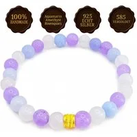 M-Punkt24 Armband Armbänder (Aquamarin Amethyst Rosenquarz), Damen Edelstein mit Echt Silber 585 vergoldet