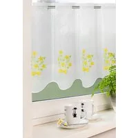 EXPERIENCE Scheibengardine Scheibengardine Kurzgardine Küchengardine Bistrogardine Fay Weiß Batist Blumen Schleife Grün Gelb 45x155 cm (1 St), Durchzuglöcher, halbtransparent, Applikation