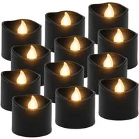 Ruhhy LED-Kerze LED Teelichter Set 12 Stück schwarz mit Flammeneffekt Batterie (LED Teelichter Set 12 Stück schwarz Flammeneffekt batteriebetrieben, 12-tlg., Schwarze LED Teelichter 12 Stück mit Flammeneffekt Batterie), Flammenloses LED Teelicht Flam