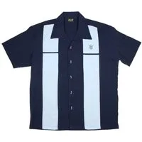 Steady Clothing Kurzarmhemd Classy Piston Blau Retro Vintage Bowling Shirt Rockabilly