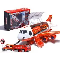 Ikonka Spielzeug-Flugzeug Flugzeugtransporter-Set: Hoch in die Lüfte für spannende Einsätze, (Spielzeugfahrzeuge Set mit Flugzeug und Verschiedene Autos, Baustelle-/Feuerwehr-/Polizei Flugzeug), Flugzeugtransporter: Realistisches Design, interaktive 