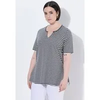 Ulla Popken Longshirt Longshirt Ringel A-Linie Rundhals Halbarm