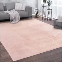 KADIMA DESIGN Teppich waschbar Unifarben Wohnzimmer schmutzabweisend Teppich Kurzflor, Rechteckig, Höhe: 14 mm, Florhöhe: 10 mm, 100% Polyester, Rechteckig, 60x100cm, Hellrosa