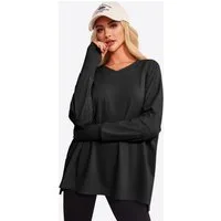 Imily Bela Langarmshirt Damen Oversize mit V-Ausschnitt Raglanärmeln und Daumenlöchern (Packung, 1-tlg., 1per-Pack) in Unifarbe