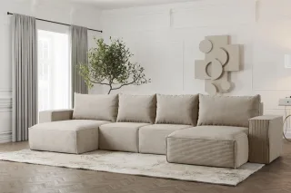 Wohnlandschaft U-Form Sofa ESTELLE in Stoff Poso Beige