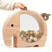 CLTYQ Spardose Holz-Spardose für Kinder, Münzen und Kleingeld,große Münzbox, kreative Sparbüchse, personalisiertes Geschenk für Geburtstag