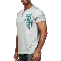 R-NEAL T-Shirt T-Shirt Verwaschen mit Knopfleiste und Seitlichem Aufdruck S - 4XL