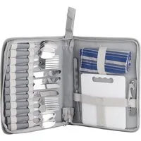 BRUBAKER Freizeittasche Outdoor Picknick Besteckset (20-tlg), Camping Etui mit Schneidebrett und Flaschenöffner für 4 Personen