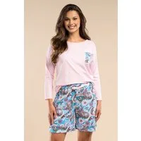 Mademoiselle Sommeil Shorty Pyjama aus Baumwolle mit Paisley-Shorts und Langarmshirt in Rosa (2 tlg., 1 Stück)