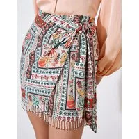 Apricot Minirock Tassel-Rock mit Schaldruck mit tollem Druck