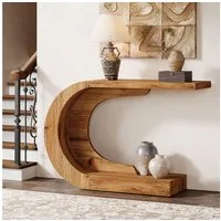 Tribesigns Konsolentisch Holz C-förmiger Flurtisch, 110 x 35cm Beistelltisch, Sofatisch