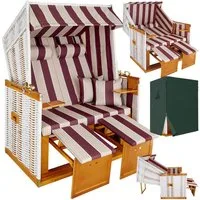 tectake Strandkorb 2-Sitzer mit Polster, verstellbar, inkl. Schutzhülle, gepolstert mit ausziehbaren Fußbänkchen
