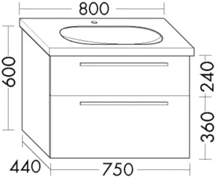 Burgbad Waschtischunterschrank Euro 600x750x440 Eiche Dekor Cashmere, WWIH075F3865 WWIH075F3865
