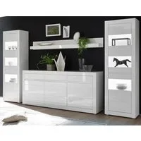 Furn.Design Wohnwand Nobile, (Wohn- und Esszimmer Möbel-Set 4-teilig in weiß), Hochglanz, mit Soft-Close