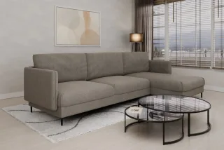 Ecksofa Designersofa HELMER Stoff Baloo Grau Ottomane Rechts