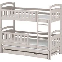 Deine Möbel 24 Etagenbett Hochbett Kinderbett MIA für 3 Kinder 90x200 Grau Kiefer Natur (Set Komplettbett für 3 Personen, 3-St., Matratzen optional, aus Masssivholz Vollholz Kiefernholz), Rausfallschutz unten abnehmbar, inkl. Lattenrost
