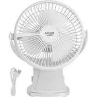 ADLER EUROPE Tischventilator AD 7342w Akku Ventilator mit Clip, USB Camping Ventilator, Mini Ventilator, für Schreibtisch, Wohnmobil, Zelt, Büro, Weiß