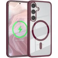 EAZY CASE Handyhülle Transparente Hülle mit MagSafe Samsung Galaxy S24 6,2 Zoll, Back Cover Slimcover mit Displayschutz, Magsafefunktion, Bumper, Beere