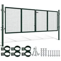 Clanmacy Gartentor 300x100cm Doppelflügelig Gartentor Gartentür Metall Zauntür Zauntor, mit Schloss, Türklinke und Schlüssel