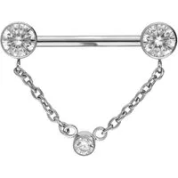 PIERCINGLINE Brustwarzenpiercing Titan Barbell mit Push Fit KETTE + KRISTALLDISCS (Barbells, 1-tlg)